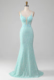 Sequins Light Green Sparkly Mermaid Prom Dress with Slit HZ1024