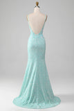 Sequins Light Green Sparkly Mermaid Prom Dress with Slit HZ1024