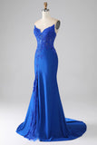Royal Blue Mermaid Strapless Long Beaded Prom Dress With Appliques HZ1024