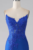 Royal Blue Mermaid Strapless Long Beaded Prom Dress With Appliques HZ1024