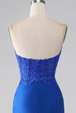 Royal Blue Mermaid Strapless Long Beaded Prom Dress With Appliques HZ1024