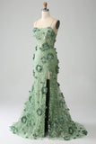 Mermaid Spaghetti Straps Green Corset Prom Dress with Appliques HZ1024