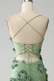 Mermaid Spaghetti Straps Green Corset Prom Dress with Appliques HZ1024