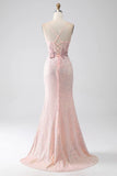 Glitter Pink Beaded Mermaid Prom Dress with Slit HZ1024