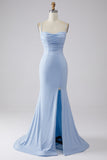 Light Blue Sparkly Mermaid Prom Dress with Slit HZ1024
