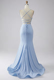 Light Blue Sparkly Mermaid Prom Dress with Slit HZ1024