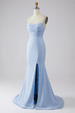 Light Blue Sparkly Mermaid Prom Dress with Slit HZ1024