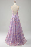 Light Purple A-Line Spaghetti Straps Long Prom Dress with Appliques HZ1024