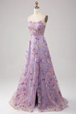 Light Purple A-Line Spaghetti Straps Long Prom Dress with Appliques HZ1024