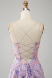 Light Purple A-Line Spaghetti Straps Long Prom Dress with Appliques HZ1024