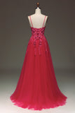 Spaghetti Straps A Line Red Prom Dress with Appliques HZ1024