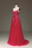 Spaghetti Straps A Line Red Prom Dress with Appliques HZ1024