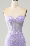 Light Purple Mermaid Sweetheart Corset Appliques Prom Dress With Side Slit HZ1024