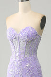 Light Purple Mermaid Sweetheart Corset Appliques Prom Dress With Side Slit HZ1024