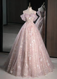Pink Sweetheart Floral Lace and Tulle Prom Dress, Pink Sweetheart Long Party Dress HZ1024