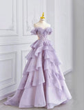 Fairy A Line Off The Shoulder Lilac Prom Dresses Evening Dress HZ1024