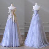 Lilac Purple 3D 3D Flower A-line Strapless Elegant Evening Gowns HZ1024