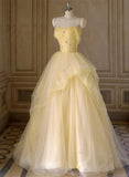 Light Yellow Tulle Long Party Dress, Yellow Tulle Prom Dress HZ1024