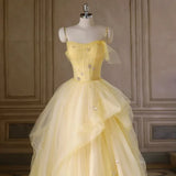Light Yellow Tulle Long Party Dress, Yellow Tulle Prom Dress HZ1024