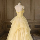 Light Yellow Tulle Long Party Dress, Yellow Tulle Prom Dress HZ1024