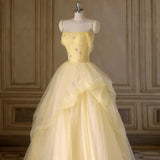 Light Yellow Tulle Long Party Dress, Yellow Tulle Prom Dress HZ1024