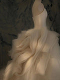 Champagne Strapless Heart Neck Tulle Floor Length Wedding Dresses HZ1024