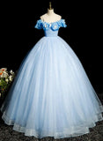 Beautiful Light Blue Tulle Off Shoulder Sweet 16 Dress, Light Blue Formal Dress HZ1024