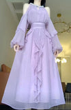 Purple Strapless Long Sleeve Hanging Neck A-Line Chiffon Long Evening Dresses HZ1024
