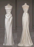 White Simple Strapless Satin Long Evening Gowns HZ1024
