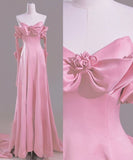 Sweet Pink A-Line Satin Bow Long Evening Dresses HZ1024