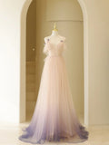 Cute Pink A-Line Spaghetti Strap Sleeveless Tulle Floor Length Dresses HZ1024
