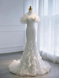 Elegant White Mermaid Strapless Ruffle Floor Length Dress HZ1024