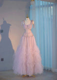 Elegant Light Purple A-line Sweetheart Spaghetti Strap Tulle Long Evening Gown Prom Dress Evening Dress HZ1024