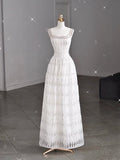 White A-line Spaghetti Straps Sleeveless Tulle Long Simple Evening Dresses HZ1024