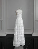 White A-line Spaghetti Straps Sleeveless Tulle Long Simple Evening Dresses HZ1024