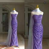 Purple Mermaid Strapless Heart Neck Full Beaded Long Evening Dress HZ1024
