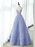 Lavender A-Line Strapless Heart Neck Long Evening Dresses HZ1024