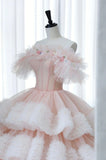 Ball Gown Off Shoulder Pink Tulle Long Prom Dress, Sweet 16 Dress HZ1024