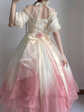 Sweetheart White Pink 3D Flower Strapless A-Line Tulle 16 Prom Dresses HZ1024