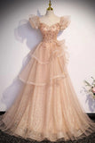Sparkly A-Line Tulle Beading Long Prom Dress, New Style Shiny Evening Gown HZ1024