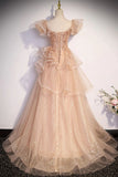 Sparkly A-Line Tulle Beading Long Prom Dress, New Style Shiny Evening Gown HZ1024
