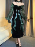 Green Strapless Velvet Ruffle Vintage Split Tea Break Dresses HZ1024