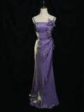 Purple Vintage Floral Embellished Sheath Gown Evening Dress HZ1024
