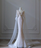 Pink Mermaid Round Neck Long Sleeve Beaded Tulle Long Prom Dresses HZ1024