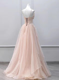 Tulle Beaded Straps Long Prom Dress, A-line Tulle Party Dress HZ1024