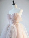 Off Shoulder Tulle Lace Long Prom Dress, Champagne Formal Dress HZ1024