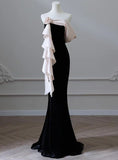 Black Mermaid Strapless Velvet Long Prom Dresses HZ1024