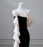 Black Mermaid Strapless Velvet Long Prom Dresses HZ1024