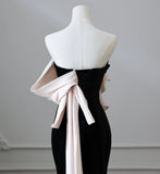 Black Mermaid Strapless Velvet Long Prom Dresses HZ1024