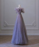 Charming Purple A-Line Strapless Tulle Ankle Length Evening Dresses HZ1024